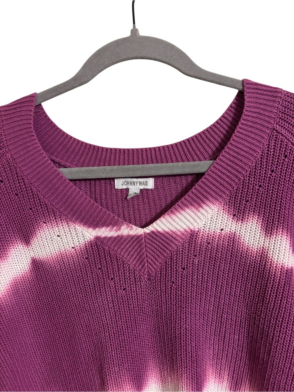 Johnny Was Pink Tie Dye Striped V-Neck Cotton Sweater Medium - Picture 2 of 6
